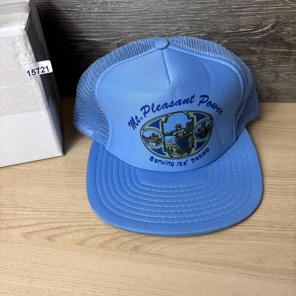 VINTAGE Mt. Pleasant Power Hat Cap Snap Back One Size Trucker Utah 90s - Picture 9 of 9
